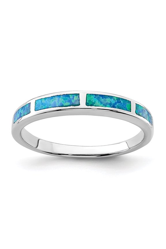 Fine Jewelry 925 Sterling Silver Rh-plated Lab Created Blue Opal Inlay Band for Women Size 7