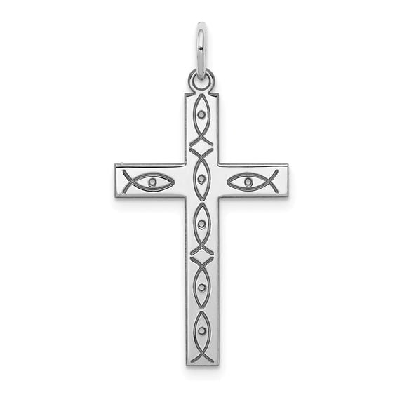 Auriga Fine Jewelry 925 Sterling Silver Rhodium-plated Laser Designed Cross Pendant for Women (L -30mm, W -16mm)