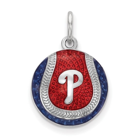 Auriga 925 Sterling Silver Rhodium-plated Letter P Baseball Enameled Charm for Women (L-23 mm, W-15 mm)