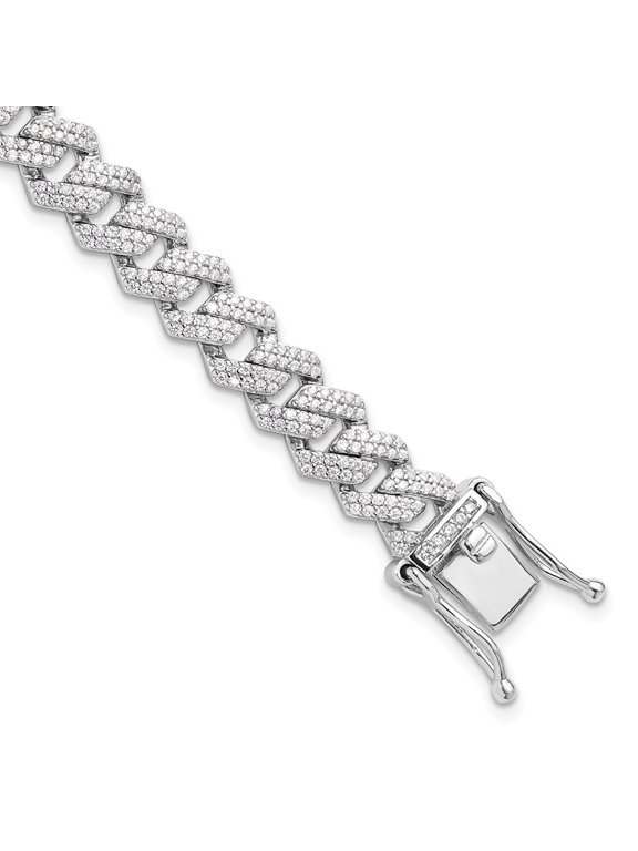925 Sterling Silver Rhodium-plated Micro Pav CZ Monaco Link 7.5inch Bracelet for Women