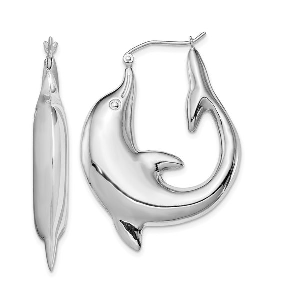 Auriga 925 Sterling Silver Rhodium-plated Polished Dolphin Round Hoop Earrings for Women