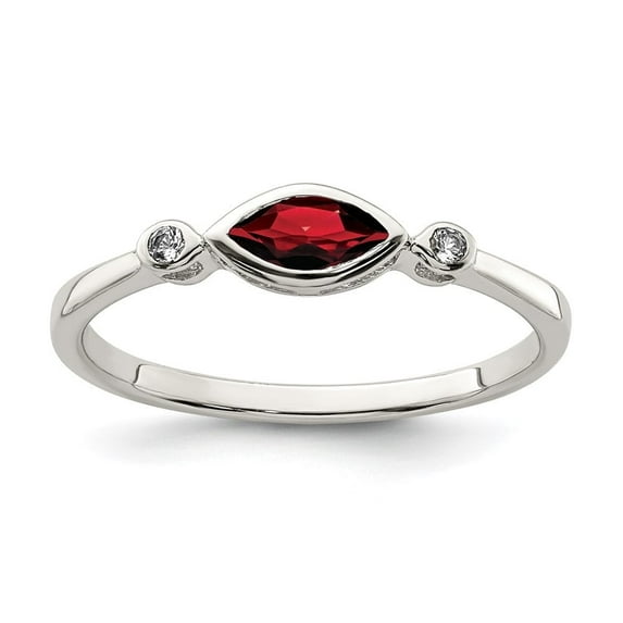 Auriga Fine Jewelry 925 Sterling Silver Rhodium-plated Polished Garnet and White Topaz Ring for Women Size- 8