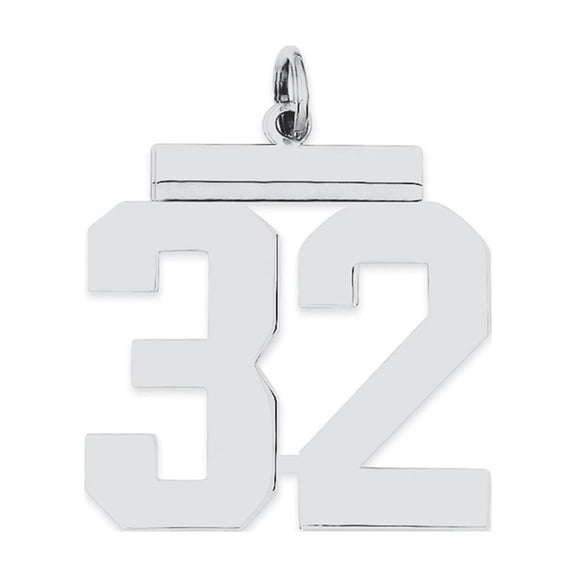 Auriga 925 Sterling Silver/Rhodium-plated Polished Number 32 Charm for Women (L-24mm, W-20mm)