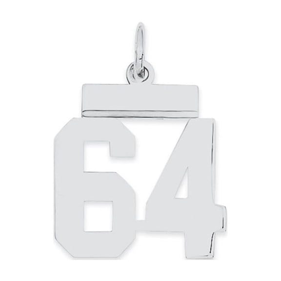 Auriga 925 Sterling Silver/Rhodium-plated Polished Number 64 Charm for Women (L-20mm, W-8mm)