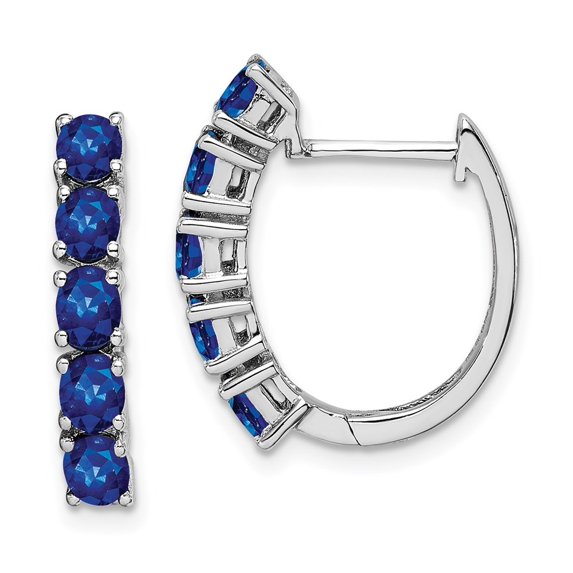 Auriga 925 Sterling Silver Rhodium-plated Polished Sapphire Hinged Hoop Earrings for Women