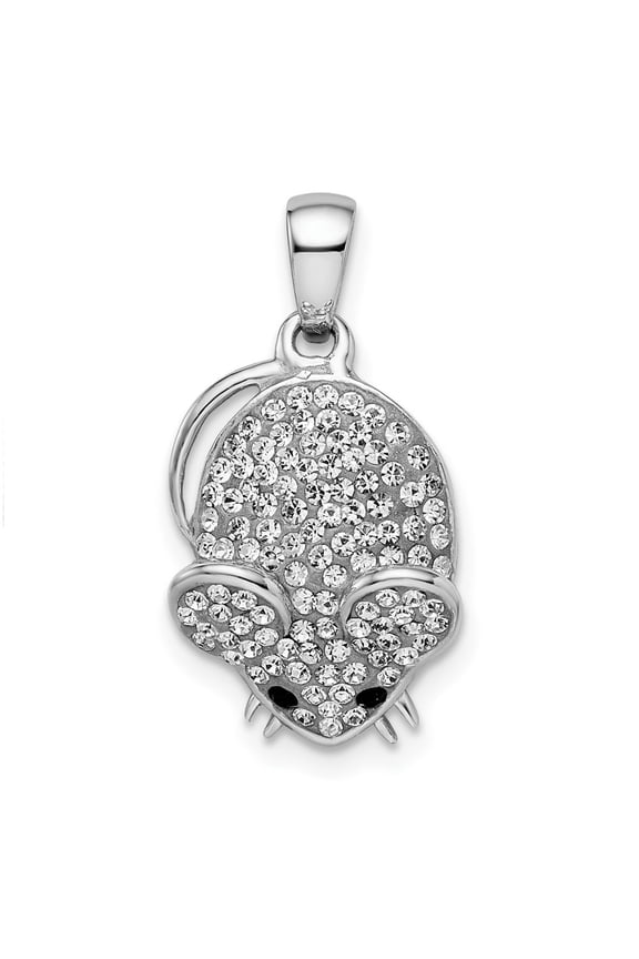 925 Sterling Silver Rhodium-plated Preciosa Crystal Mouse Pendant (L-23.08 mm, W-11.93 mm)