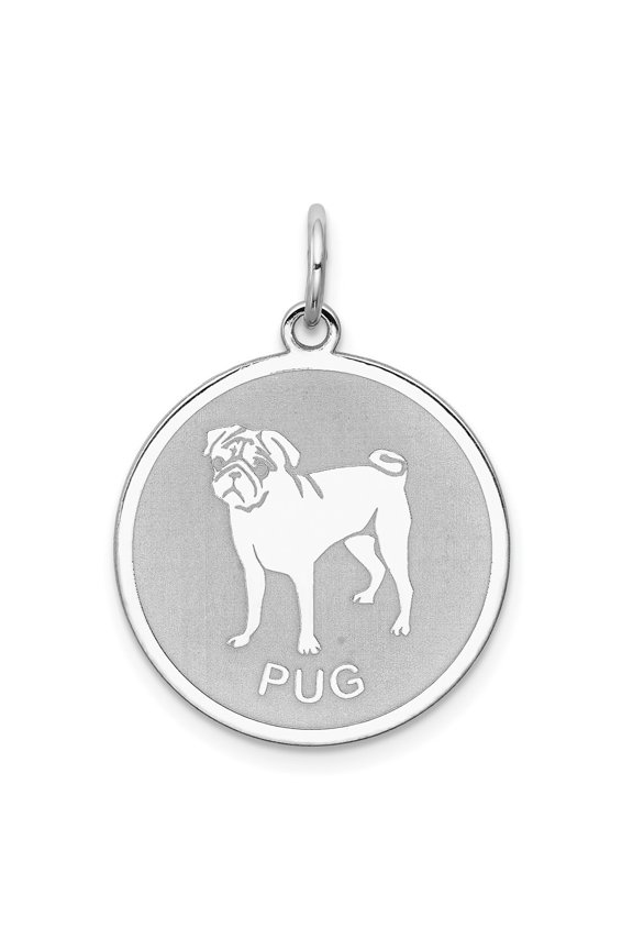 925 Sterling Silver Rhodium-plated Pug Disc Charm for Women (Length - 26 mm, Width - 19 mm)