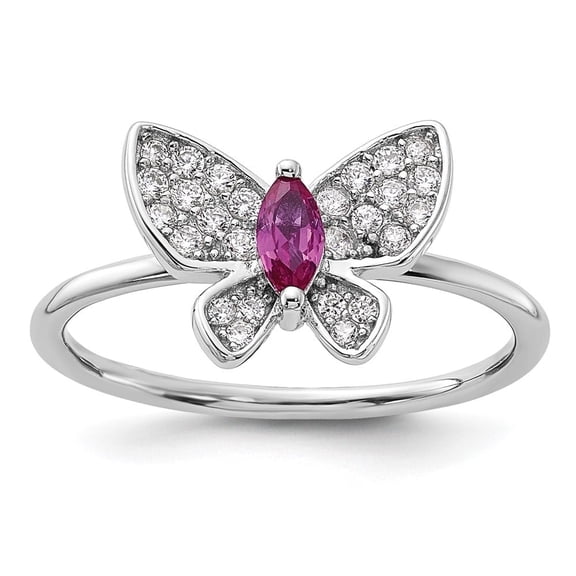 Auriga Fine Jewelry 925 Sterling Silver Rhodium-plated Red and White CZ Butterfly Ring for Women Size 8