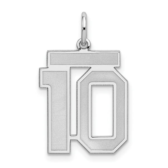 Auriga 925 Sterling Silver/Rhodium-plated Satin Number 10 Charm for Women (L-22mm, W-18mm)