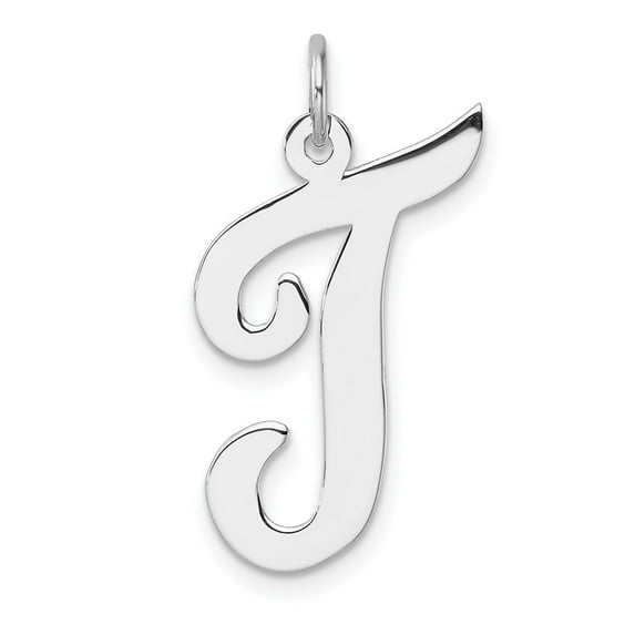 Auriga 925 Sterling Silver Rhodium-plated Script Letter T Initial Charm for Women (L-21.38 mm, W-14.71 mm)