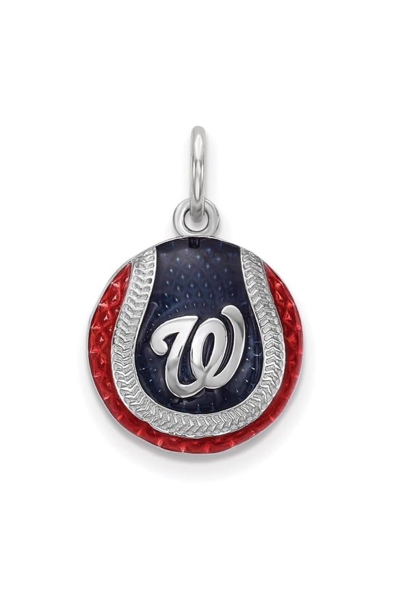 925 Sterling Silver Rhodium-plated Enameled Baseball Charm for Women (L-22.5 mm, W-15 mm)