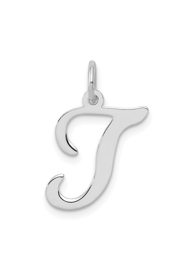 925 Sterling Silver Rhodium-plated Stamped Letter T Initial Charm for Women (L-20 mm, W-12 to 14 mm)