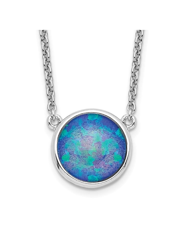 925 Sterling Silver Rhodium-plated Synthetic Blue Opal Necklace for Women 18"