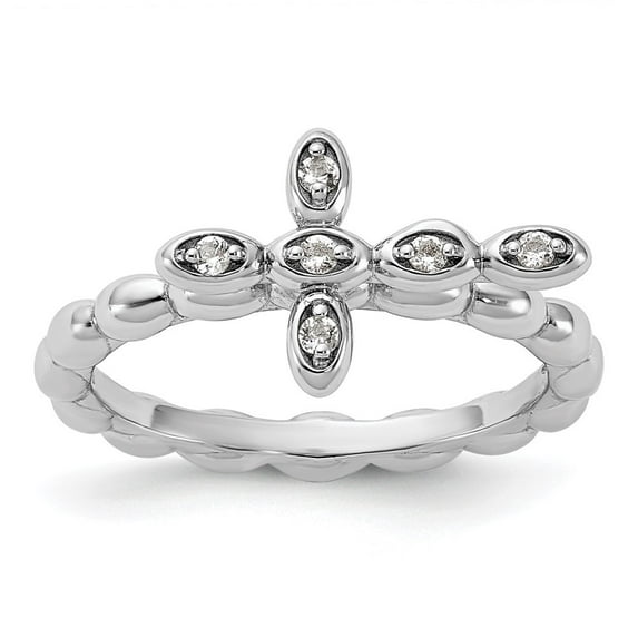 Auriga Fine Jewelry 925 Sterling Silver Rhodium-plated White Topaz Cross Ring for Women Size 10
