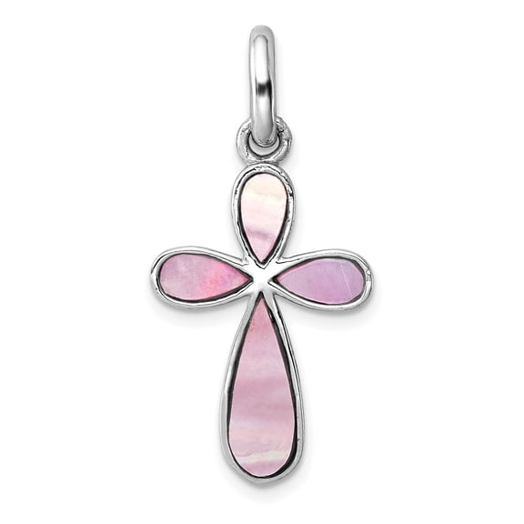 Auriga 925 Sterling Silver Rhodium-platedPink Mother of Pearl Cross Pendant for Women (L-31 mm, W-15 mm)