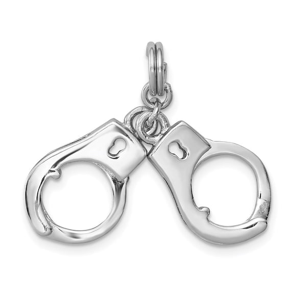 Auriga 925 Sterling Silver Rhodium-platedPolished Movable Handcuffs Charm for Women (L-25 mm, W-22 mm)