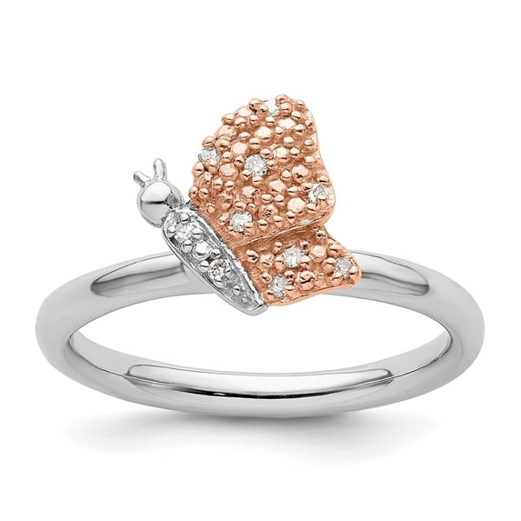 Auriga Fine Jewelry 925 Sterling Silver/Rose Gold-plated Diamond Butterfly Ring for Women Size 8