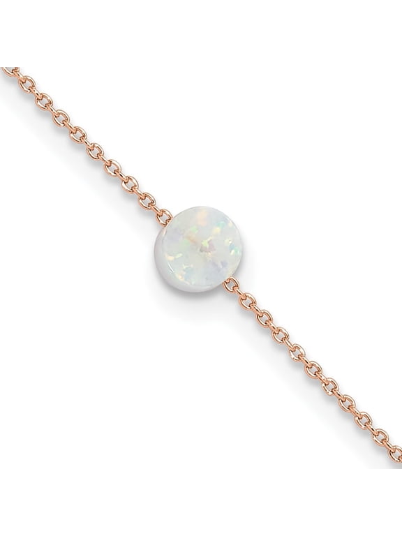 925 Sterling Silver Rose-Tone White Created Opal Anklet 9inch for Women