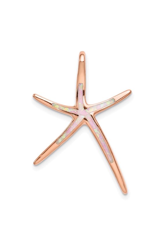 Fine Jewelry 925 Sterling Silver Rose-plated Created Opal Inlay Star Fish Slide Pendant for Women