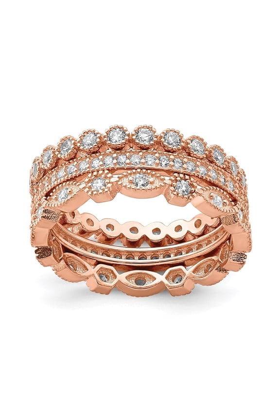 Fine Jewelry 925 Sterling Silver Rose-tone CZ Set of 3 Eternity Ring for Women Size- 6