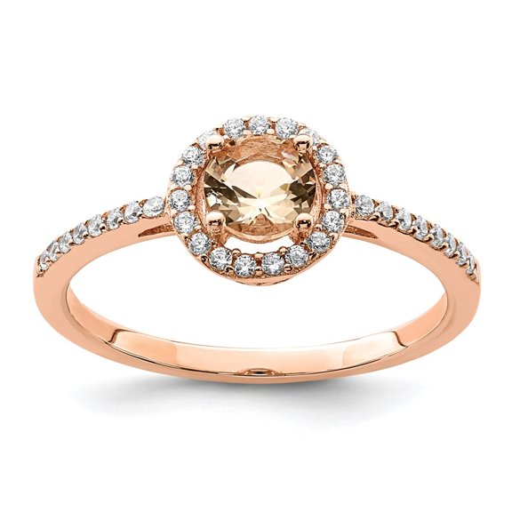 Auriga 925 Sterling Silver Rose-tone Peach CZ Halo Ring for Women Size- 7