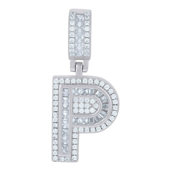 Auriga 925 Sterling Silver Round /Baguette Cubic Zirconia Initial Letter P Pendant Charm for Women