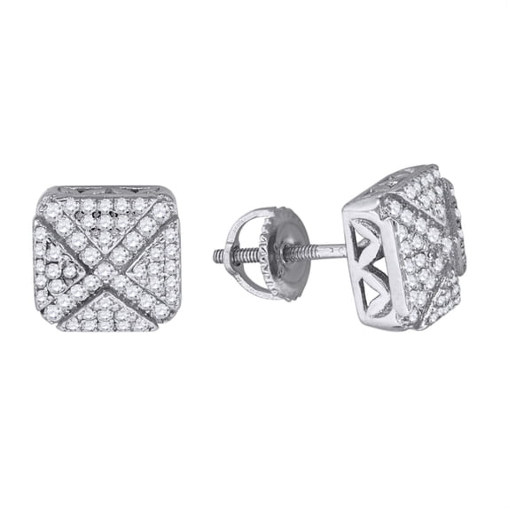 Auriga 925 Sterling Silver Round Cubic Zirconia Stud Square Cluster Fashion Earrings for Mens