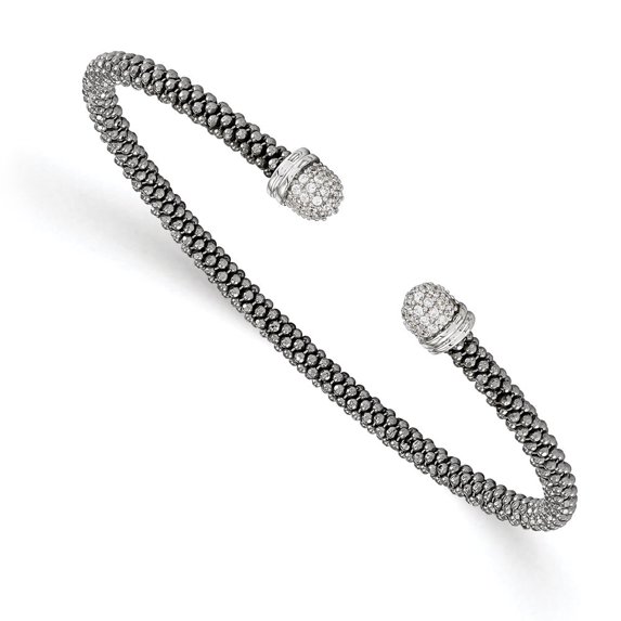 Auriga Fine Jewelry 925 Sterling Silver Ruthenium-Plated Zirconia Cuff Bangle 6.25inch for Women