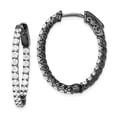 thumbnail image 1 of Auriga Fine Jewelry 925 Sterling Silver Shimmer Black 46 Stone 2.25mm CZ In/Out Oval Hinged Hoop Earrings for Women, 1 of 7