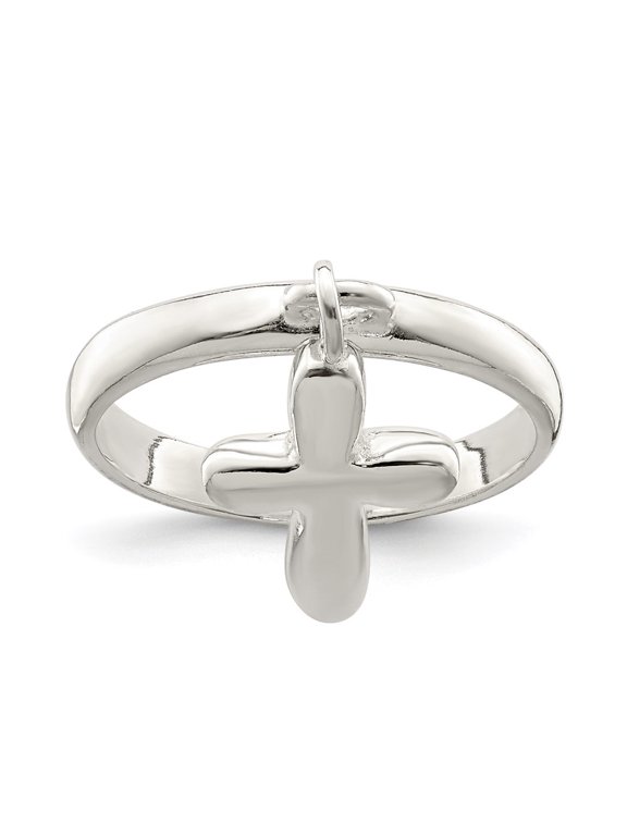 925 Sterling Silver Solid Cross Dangle Ring Size 6 for Women