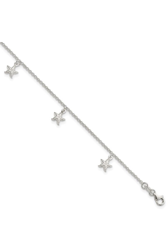 925 Sterling Silver Starfish Dangles Anklet 9inch for Women