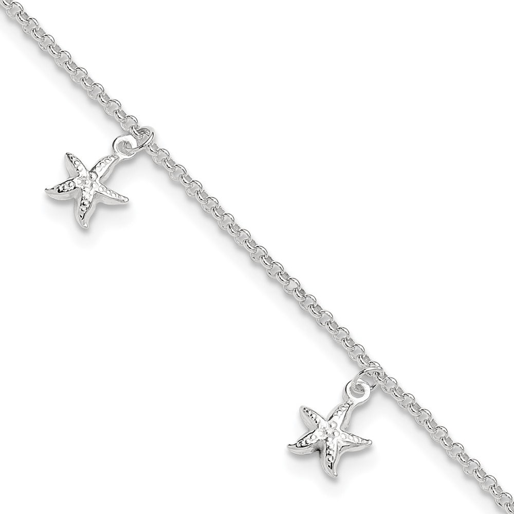 Auriga 925 Sterling Silver Starfish Dangles Anklet 9inch for Women