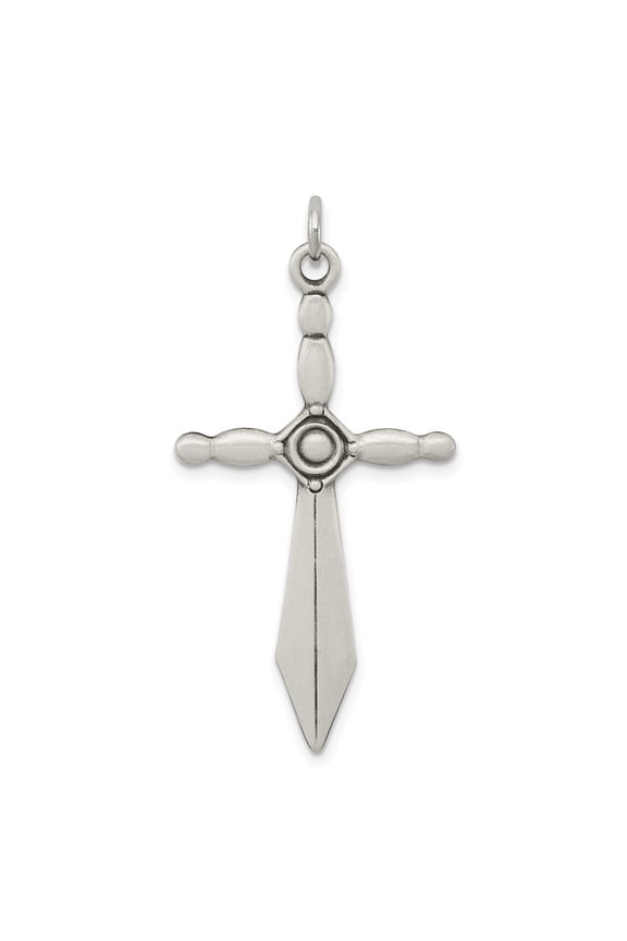 Fine Jewelry 925 Sterling Silver Sword Cross Pendant for Women (L - 38 mm, W - 21 mm)