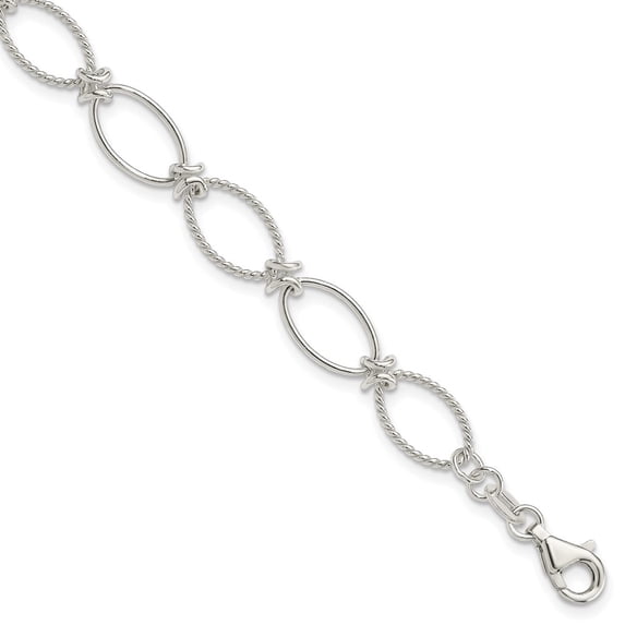 Auriga Fine Jewelry 925 Sterling Silver Textured Fancy Oval Link Bracelet 7.5 inch for Women