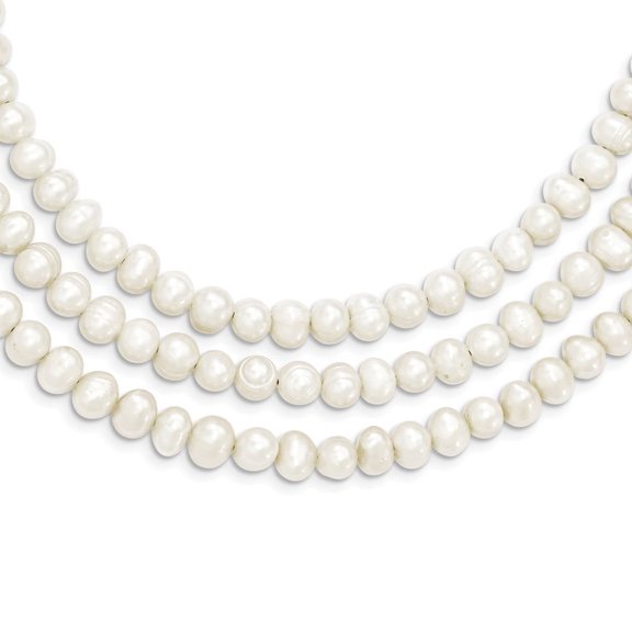 Auriga Fine Jewelry 925 Sterling Silver Triple Strand White FW Cultured Pearl Necklace for Women 21"