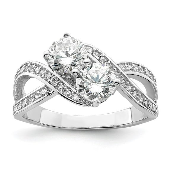 Auriga Fine Jewelry 925 Sterling Silver Two tone Cubic Zirconia Engagement Ring Size 6 for Women