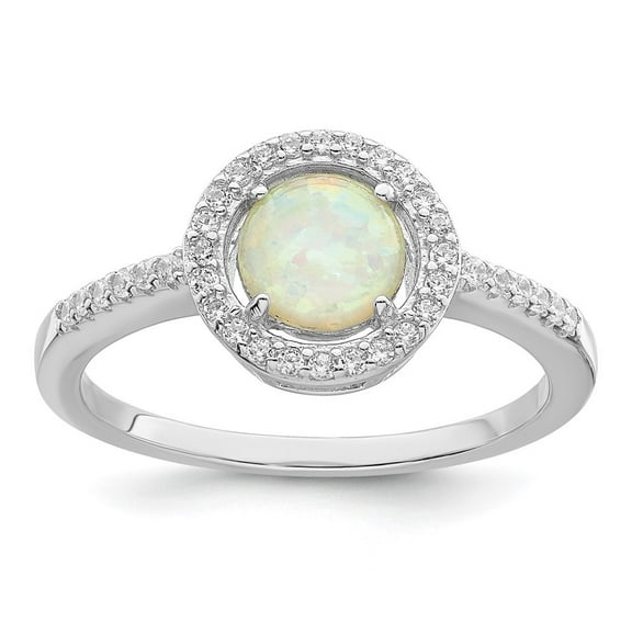 Auriga 925 Sterling Silver White Created Opal Cubic Zirconia Halo Ring Size 8 for Women