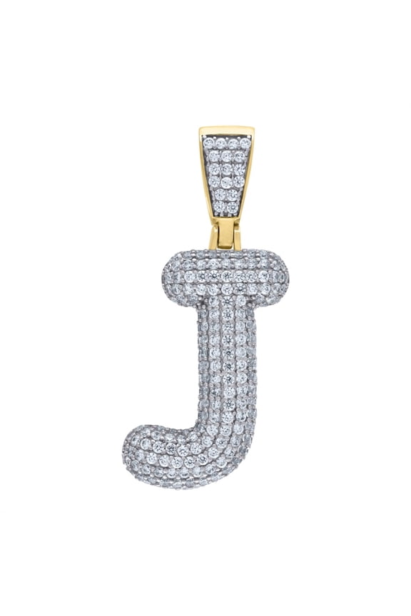 925 Sterling Silver Yellow-Tone Bubble Initial Letter J Charm Pendant for Women