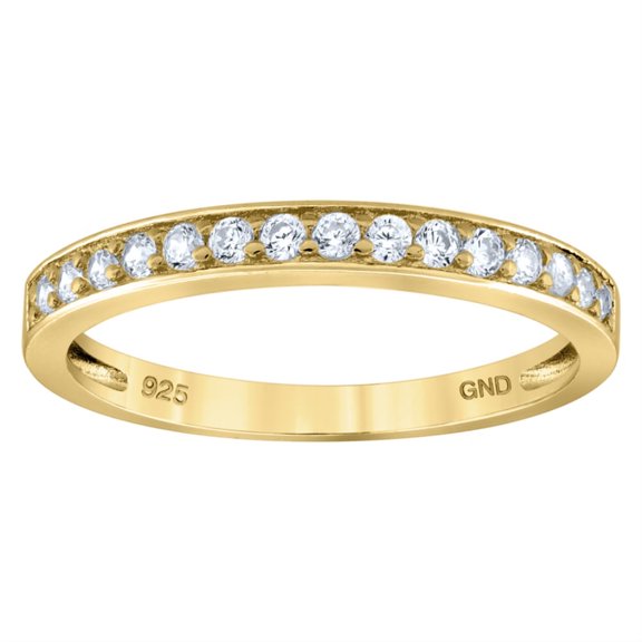 Auriga 925 Sterling Silver Yellow-Tone CZ Semi Eternity Stackable Wedding Band Size 7 for Women