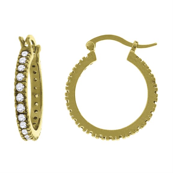 Auriga 925 Sterling Silver Yellow-Tone CZ Single Row Migraine Huggie Hoop Earrings for Women