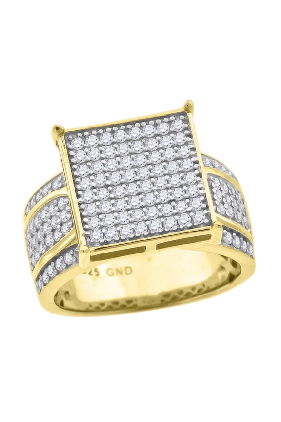 Fine Jewelry 925 Sterling Silver Yellow-Tone CZ Size 6 Square Head Wedding Engagement Ring Band for Women