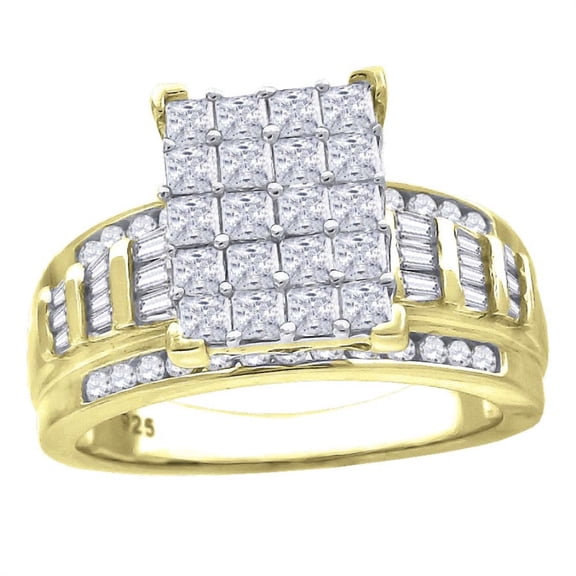 Auriga 925 Sterling Silver Yellow-Tone Cubic Zirconia Cinderella Ring Size 9 for Women