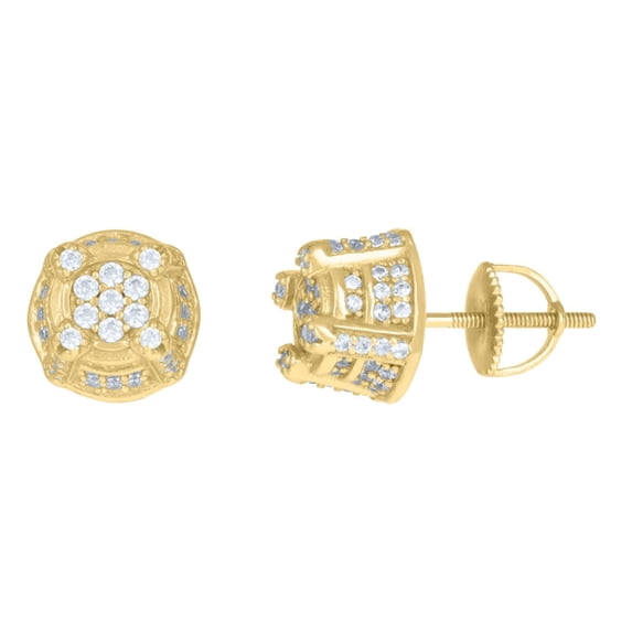 Auriga 925 Sterling Silver Yellow-Tone Cubic Zirconia Fashion Stud Earrings for Mens