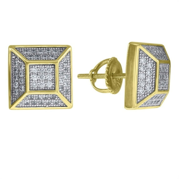 Auriga 925 Sterling Silver Yellow-Tone Cubic Zirconia Pyramid Stud Earrings for Women