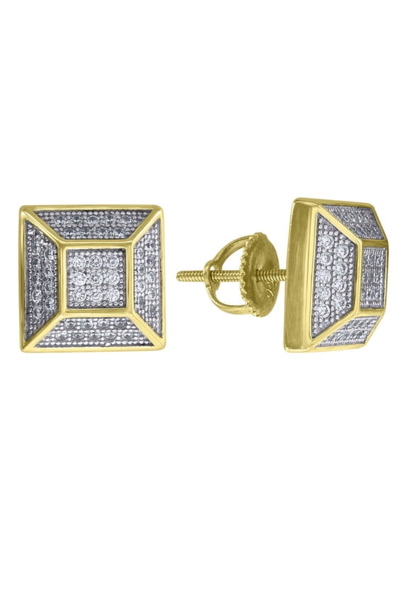 925 Sterling Silver Yellow-Tone Cubic Zirconia Pyramid Stud Earrings for Women