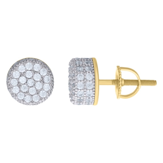 Auriga 925 Sterling Silver Yellow-Tone Cubic Zirconia Round Stud Earrings for Women