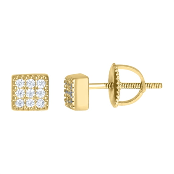 Auriga 925 Sterling Silver Yellow-Tone Cubic Zirconia Square Stud Earrings for Mens