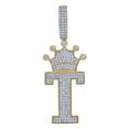thumbnail image 1 of Auriga Fine Jewelry 925 Sterling Silver Yellow-Tone Initial Letter T Crown Charm Pendant for Women, 1 of 4