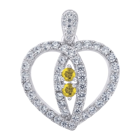 Auriga 925 Sterling Silver Yellow White Cubic Zirconia Heart Charm Pendant for Women