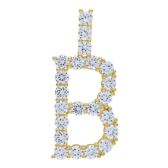 Auriga 925 Sterling Silver Yellow-tone Cubic Zirconia Initial Letter B Charm Pendant for Women